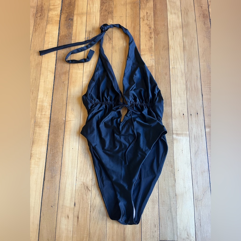 High leg swimsuit with halter top
